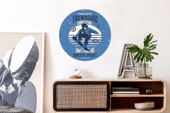 WallCircle - Stickers muraux - Cercle Papier Peint - Snowboard - Sports d'hiver - Rétro - 50x50 cm - Cercle Mural - Auto Adhésif - Autocollant Rond Papier Peint