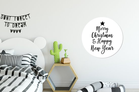 Citation de Noël Joyeux Noël et Happy année sur un fond blanc mur cercle aluminium - ⌀ 60 cm - peinture ronde - impression photo sur l' aluminium / dibond / cercle mur / cercle vivant / cercle de jardin (décoration murale)
