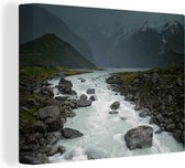 Canvas Schilderij Waterstromen in het Nationaal park Aoraki/Mount Cook in Oceanië - 40x30 cm - Wanddecoratie