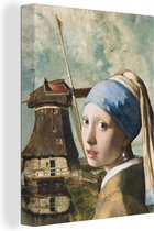 Peinture sur Toile Fille à la Boucle d'Oreille Perle - Johannes Vermeer - Moulin à Vent - 90x120 cm - Décoration murale