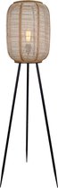 Brilliant lamp, Tanah vloerlamp driepoot zwart/naturel, 1x A60, E27, 42W, met voetschakelaar