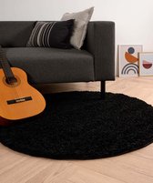 Rond hoogpolig vloerkleed shaggy Trend effen - zwart 160 cm rond