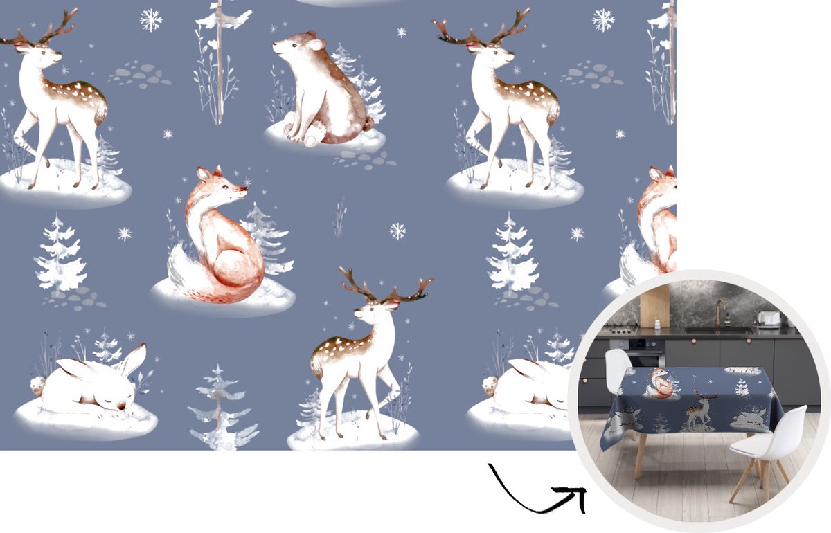 Tafelkleed - Tafellaken - 200x130 cm - Winter - Dieren - Patronen - Binnen en Buiten