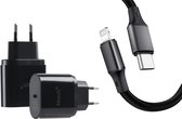 usb c oplader - usb c adapter - oplader usb c 25W - usb c adapter met Lightning naar USB-C kabel Ntech (1 meter Zwart) Geschikt voor iPhone 12 / 11 / iPhone 11 Pro / 12 Pro / iPhon