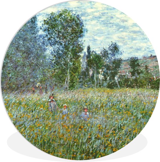 WallCircle - Wandcirkel ⌀ 30 - De weide - Claude Monet - Ronde schilderijen woonkamer - Wandbord rond - Muurdecoratie cirkel - Kamer decoratie binnen - Wanddecoratie muurcirkel - Woonaccessoires