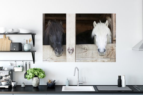 Sticker Muursticker Paarden - Installation Paarden - 120x80 cm - film adhésif autocollant - sticker mural repositionnable