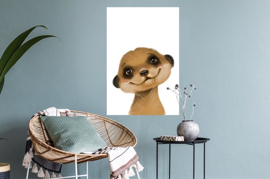 Stickers muraux - Sticker Feuille - Suricate - Portrait - Wit - 40x60 cm - Feuille Adhésive - Stickers muraux Chambre d'Enfant - Papier Peint Auto Adhésif