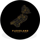 WallCircle - Wandcirkel ⌀ 120 - Flevoland - Wegenkaart Nederland - Black and gold - Ronde schilderijen woonkamer - Wandbord rond - Muurdecoratie cirkel - Kamer decoratie binnen - Wanddecoratie muurcirkel - Woonaccessoires XXL