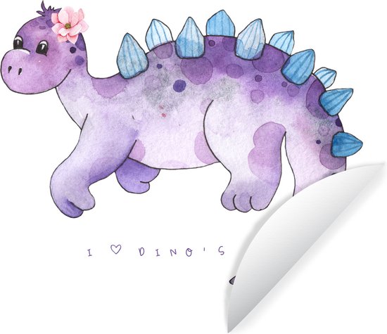 WallCircle - Muurstickers - Behangcirkel - Dinosaurus - Kinderkamer - Paars - Meisjes - Kinderen - Roze - 80x80 cm - Muurcirkel - Zelfklevend - Ronde Behangsticker