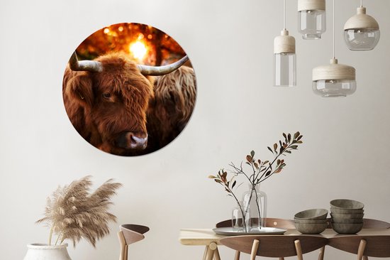 Cercle mural - Cercle mural - ⌀ 90 cm - Plastique - Highlanders écossais - Forêt - Automne