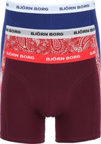 Björn Borg boxershorts Essential  (3-pack) - heren boxers normale lengte - bordeaux - rood paisley en blauw -  Maat: XL