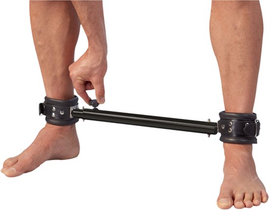 Kit Bondage Barre D'écartement Réglable Avec Menottes Easytoys - Noir Simili Cuir/métal, Neuf Pour Jeux BDSM Unisexe