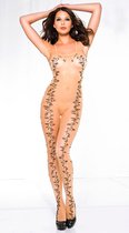 Doorzichtige Catsuit Met Bloemendesign En Open Kruis - Sexy Lingerie & Kleding - Lingerie Dames