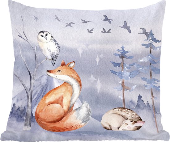 Sierkussens - Kussentjes Woonkamer - 50x50 cm - Vos - Winter - Schilderij - Kerstversiering - Kerstdecoratie voor binnen - Woonkamer