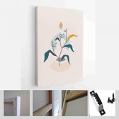 Abstracte botanische organische kunst illustratie. Set van zachte kleur schilderij kunst aan de muur voor huisdecoratie. Minimalistisch canvas achtergrondontwerp - Modern Art Canva