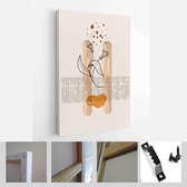 Schilderen Muur Foto's Home Room Decor. Moderne abstracte kunst botanische kunst aan de muur. Boho. Minimal Art Bloem op Geometrische Vormen Achtergrond - Modern Art Canvas - Verti