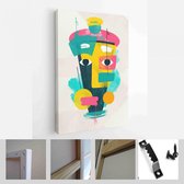 Gezicht portret abstractie muur kunst illustratie ontwerp vector. creatieve vormen design graphics met getextureerde geometrische vormen - Moderne kunst canvas - Verticaal - 190384