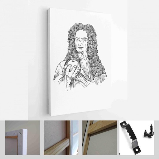 Isaac Newton (1643-1727) portret in lijntekeningen illustratie. Hij was een astronoom, wetenschapper, filosoof - Modern Art Canvas - Verticaal - 1319114165