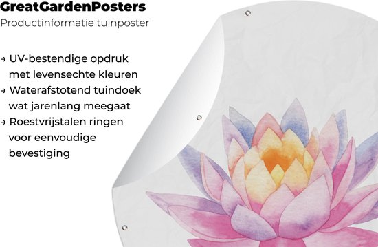 Affiche de jardin Plantes Aquarelles rondes - Affiche de jardin nénuphar illustration aquarelle - Affiche de jardin ronde 90x90 cm - Toile de jardin / Toile d'extérieur / Peintures pour l'extérieur (décoration de jardin)
