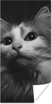 Poster Dierenprofiel kat in zwart-wit - 60x120 cm