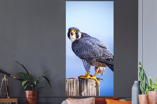 Stickers muraux - Sticker Foil - Gros plan d'un oiseau de proie sur un poteau en bois épais - 80x160 cm - Film Adhésif - Stickers muraux Chambre d'Enfant - Papier Peint Autocollant