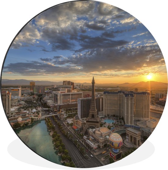 WallCircle - Wandcirkel - Muurcirkel - Zonsopkomst - Las Vegas - Stad - Aluminium - Dibond - ⌀ 30 cm - Binnen en Buiten