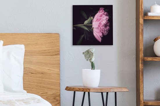 Tableau sur toile Pivoine avec gouttes de rosée - 20x20 cm - Décoration murale