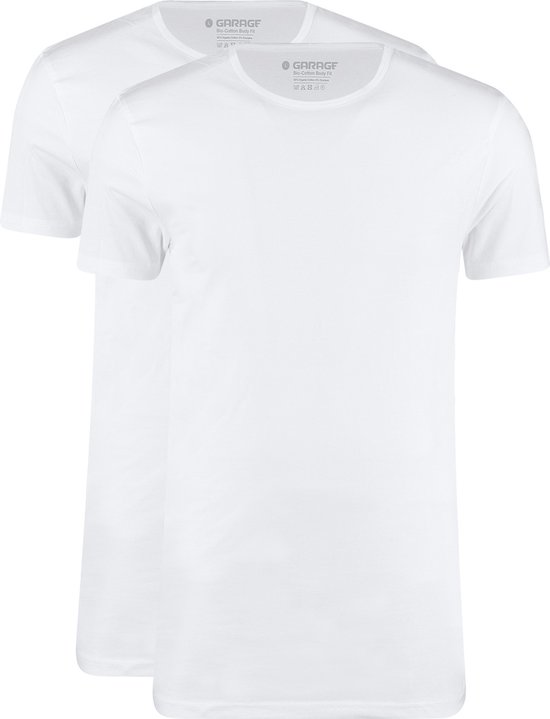 Garage 0221- Bio-Cotton Bodyfit 2-pack T-shirt ronde hals korte mouw wit L 95% organisch katoen 5% elastan