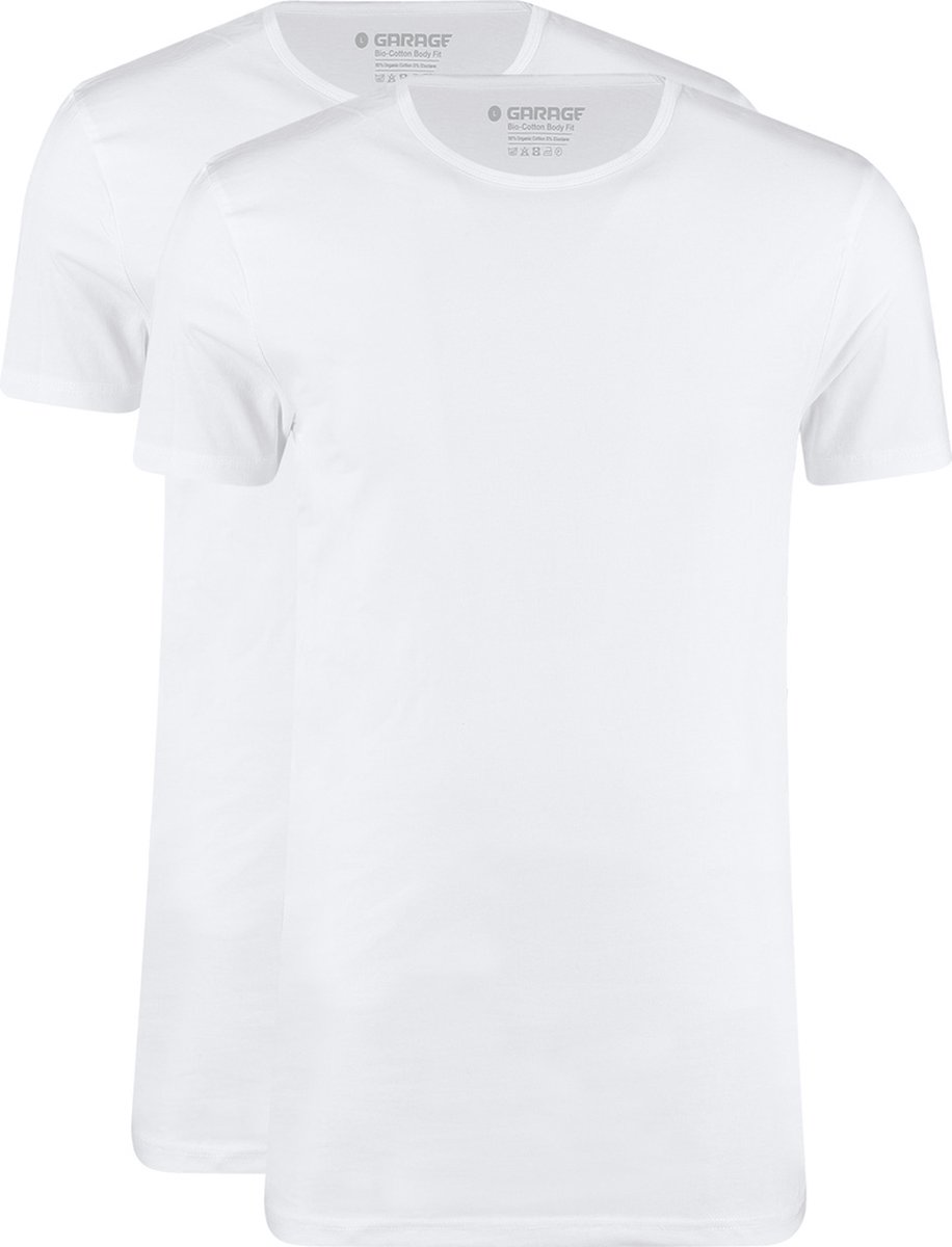 Garage 0221- Bio-Cotton Bodyfit 2-pack T-shirt ronde hals korte mouw wit L 95% organisch katoen 5% elastan
