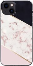 Geschikt voor iPhone 13 mini hoesje - Marmer print - Roségoud - Luxe - Siliconen Telefoonhoesje