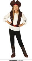 Guirca - Piraat & Viking Kostuum - Boekanier Piraat Op Rooftocht Kind Kostuum - Bruin, Wit / Beige - Maat 176 - Carnavalskleding - Verkleedkleding