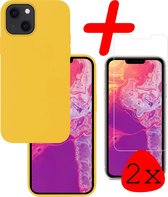 Hoes Geschikt voor iPhone 13 Hoesje Siliconen Back Cover Case Met 2x Screenprotector - Hoesje Geschikt voor iPhone 13 Hoes Cover Hoesje - Geel