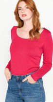 LOLALIZA - T-shirt met lange mouwen en ronde hals - Fuchsia - Maat XS