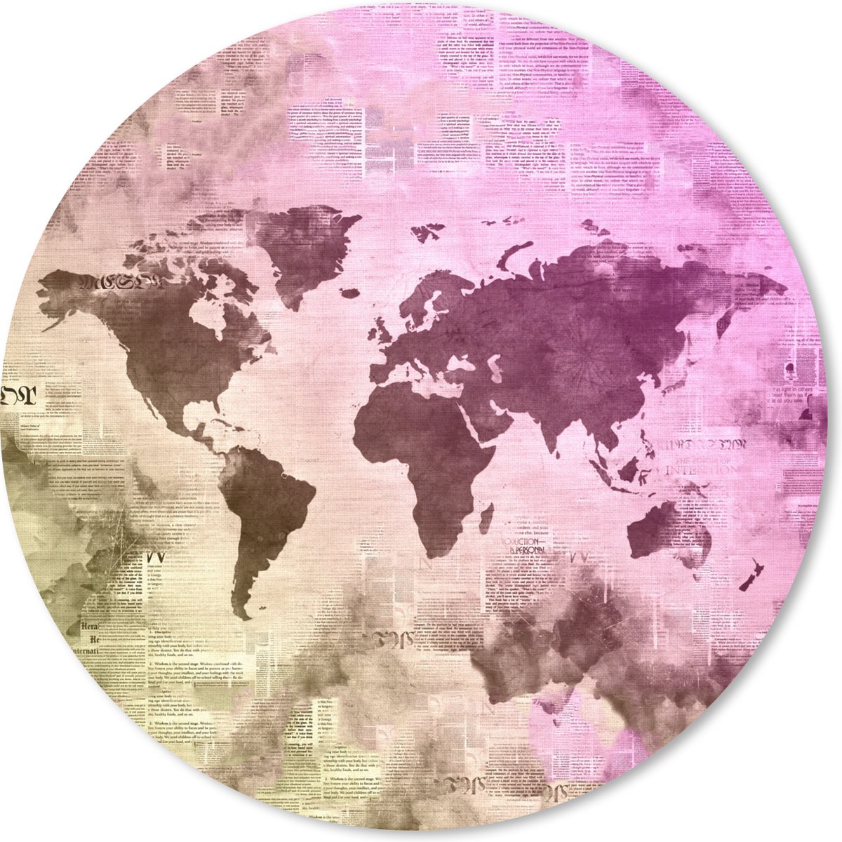 Muismat rond 30x30 cm - Mousepad Wereldkaart - Kleuren - Kranten - Ronde muismatten