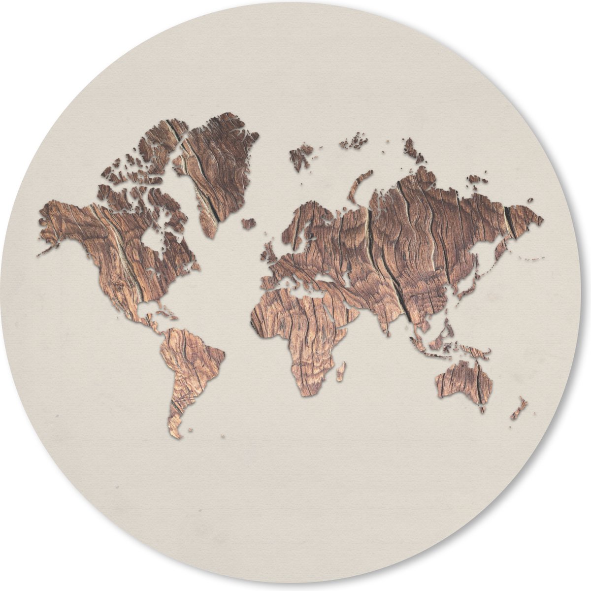 Muismat rond 20x20 cm - Mousepad Wereldkaart - Hout - Beige - Ronde muismatten