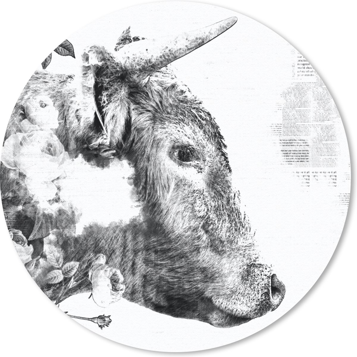 Muismat rond 30x30 cm - Mousepad Schotse hooglander - Krant - Zwart - Wit - Ronde muismatten