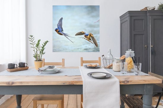 Affiche Hirondelles - Water - Blauw - 100x100 cm XXL