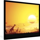 Fotolijst incl. Poster - Een illustratie van het Afrikaanse landschap met giraffen - 40x40 cm - Posterlijst