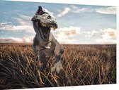 Dinosaurus T-Rex in een akker - Foto op Dibond - 90 x 60 cm