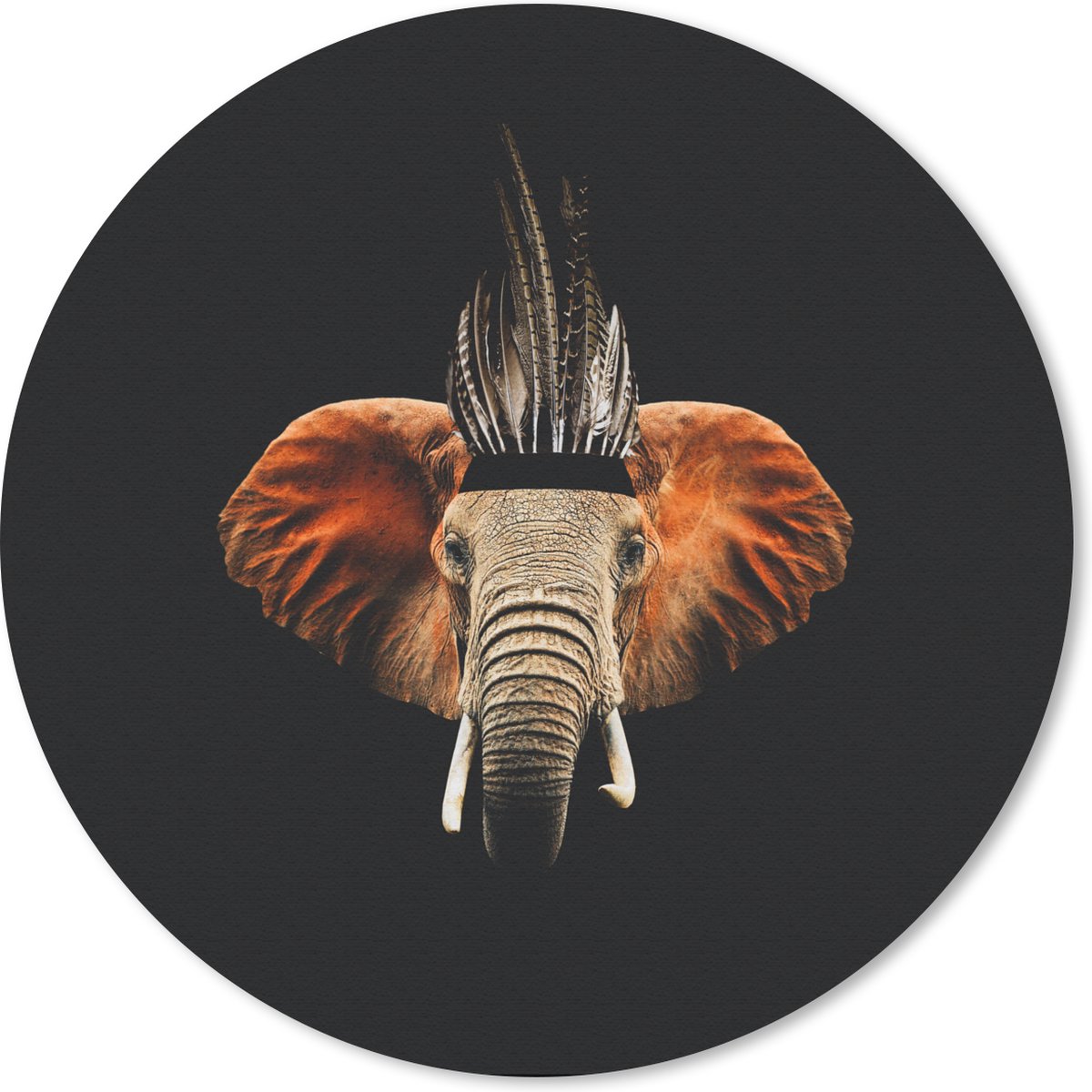 Muismat rond 30x30 cm - Mousepad Olifant - Veren - Hoed - Ronde muismatten