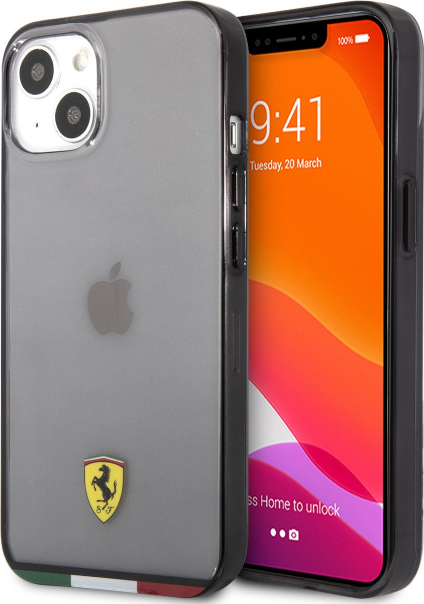 Zwart hoesje van Ferrari - Hardcase Backcover - iPhone 13 - Italia - Transparent Outline