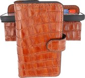 Krokodil Handmade Lederen Book Case Telefoonhoesje - Wallet Case - Portemonnee Hoesje voor iPhone 13 - Bruin
