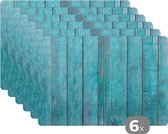 Placemats - Hout - Verf - Turquoise - Hout print - Onderlegger - 45x30 cm - 6 stuks