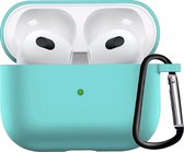 Airpods 3 Hoesje Siliconen Case Met Clip Geschikt Voor Apple AirPods 3 Case Hoesje - Mint Blauw