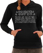 Glitter Super Mama hoodie zwart met steentjes/ rhinestones voor dames - Trui met capuchon - Moederdag cadeaus - Glitter kleding/ foute party outfit XL