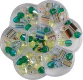 Glaskralen Bloem-doosje ± 60g ass. groen-aqua