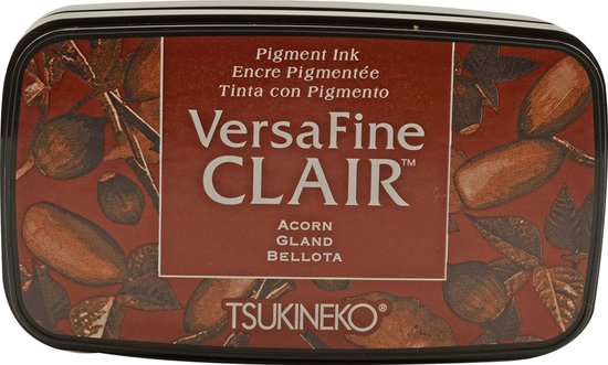 Tsukineko Versafine Clair stempelkussen in Acorn Gland Bellota, roodbruin met eikels en bladeren.