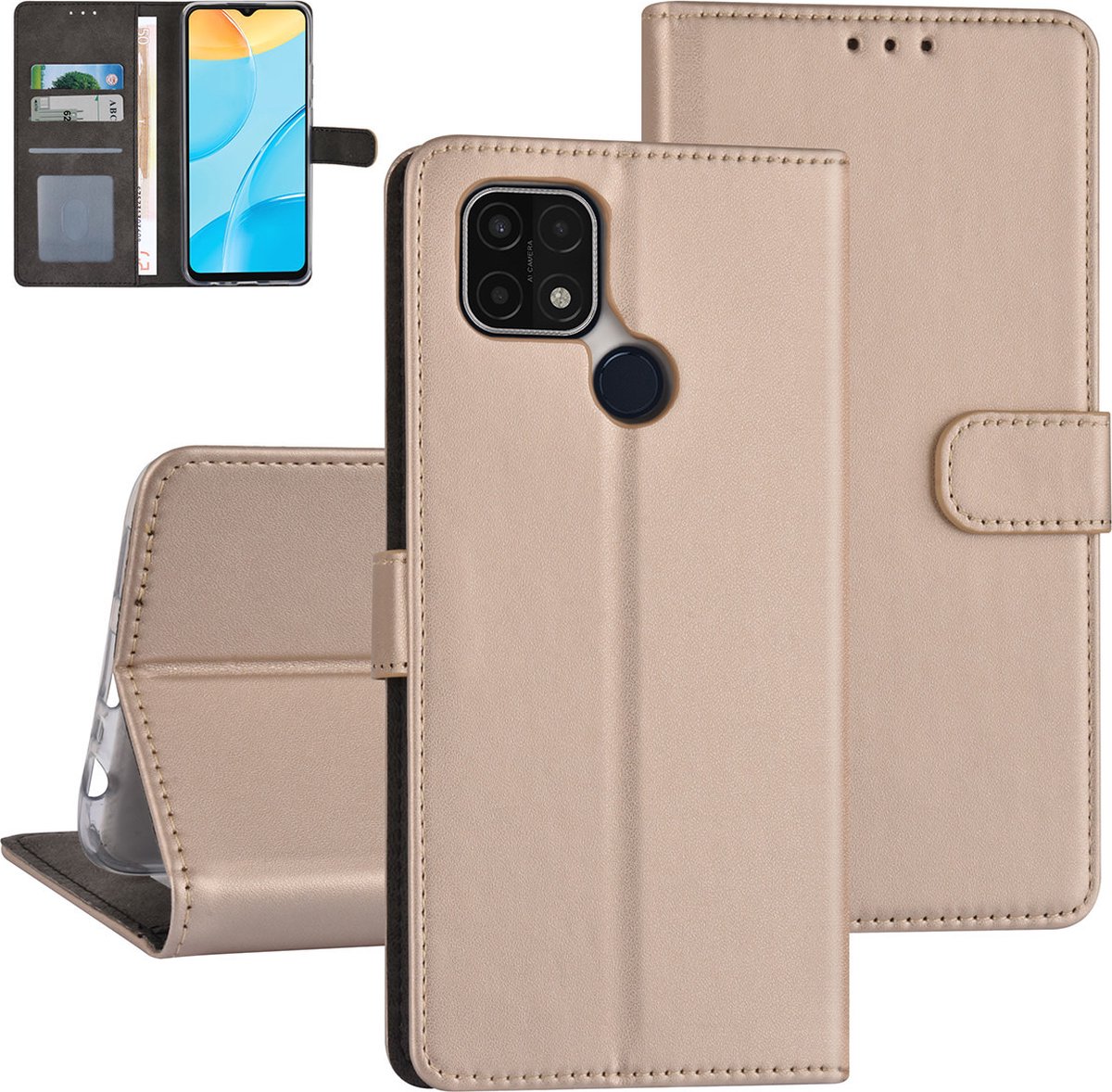 Goud hoesje voor Oppo A15 - Book Case - Pasjeshouder - Magneetsluiting