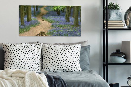 Toile Peinture Forêt - Chemin - Fleurs - Blauw - 80x40 cm - Décoration murale