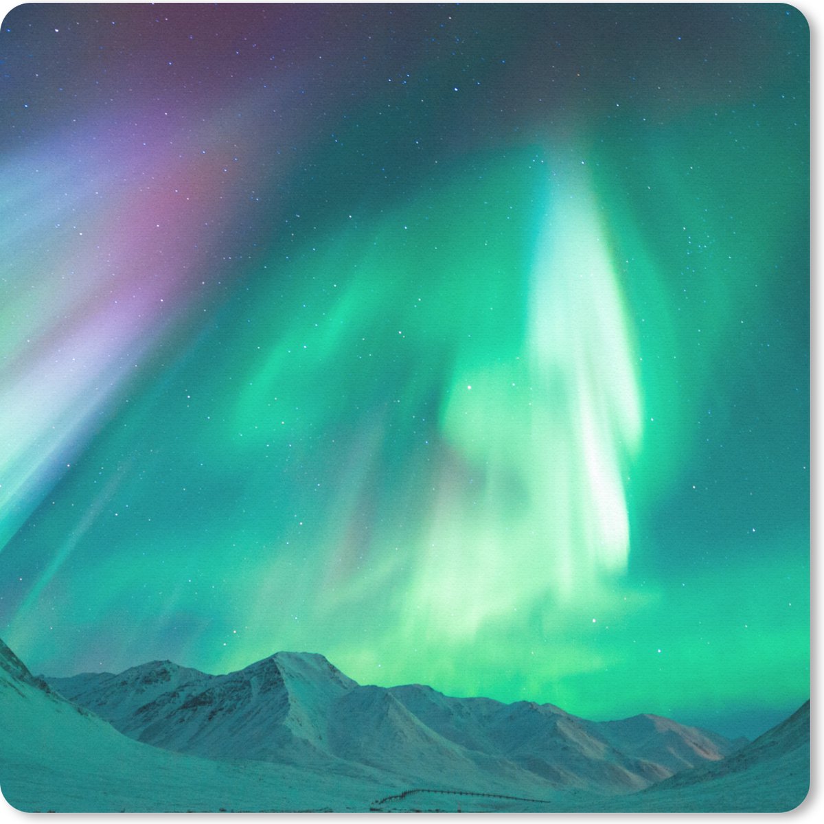 Muismat 30x30 cm - Mousepad Noorderlicht - Berg - Sneeuw - Muismatten